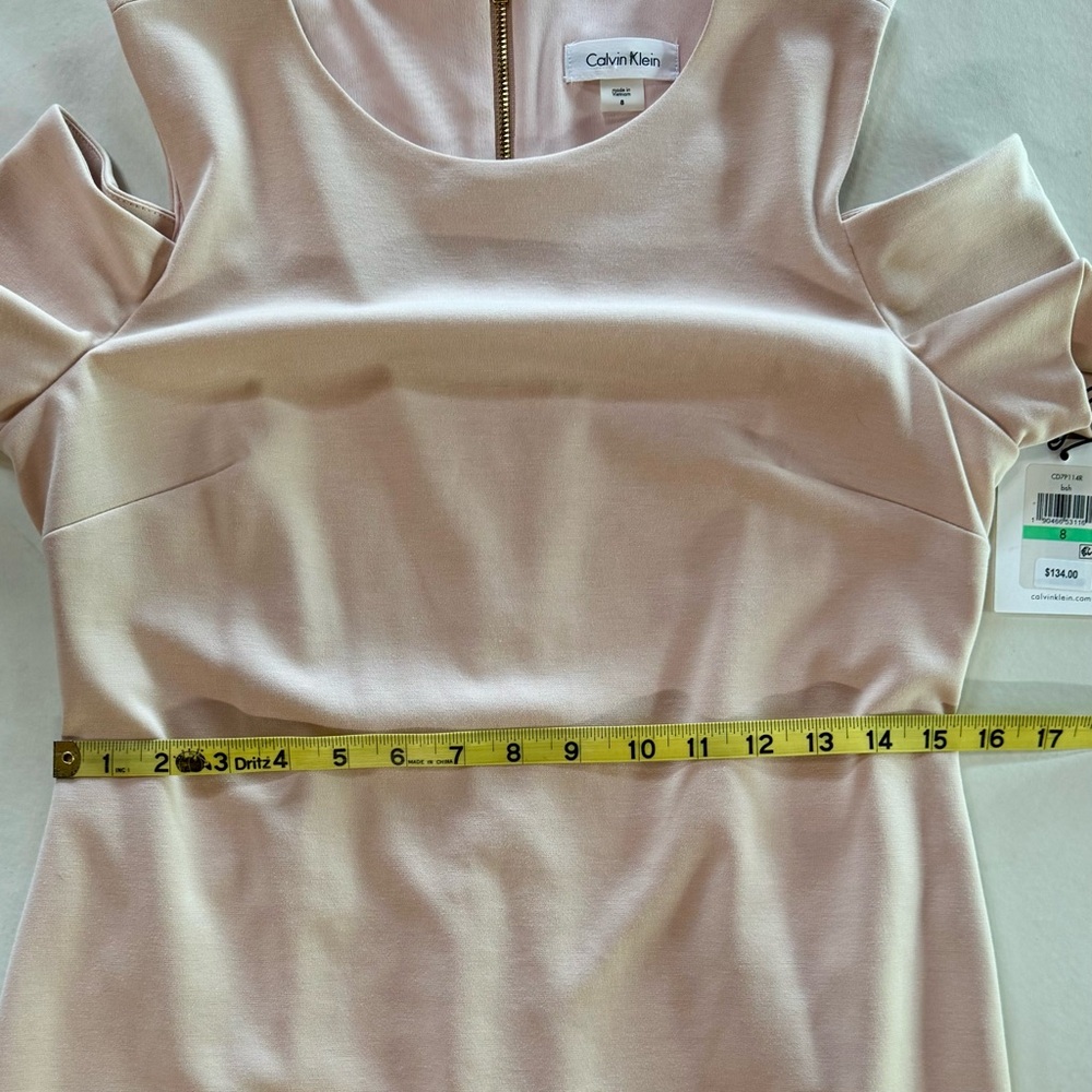 NWT Calvin Klein Cold-Shoulder Lined Sheath Dress Blush (8) - Picture 11 of 17